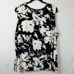 Vikki Vi Black White Abstract Floral Sleeveless Top Sz 2X Ribbed Slinky Knit USA